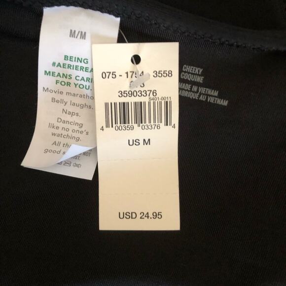 Aerie NWT Stylish Full Coverage Cheeky Bikini Bottom Solid Black Medium - Picture 9 of 12